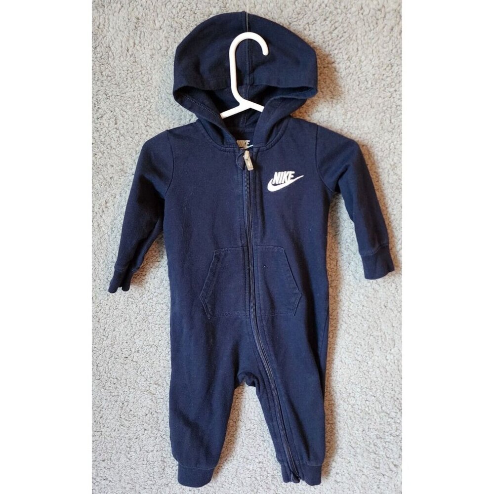 Nike Blue Zip Hooded One Piece Hoodie Jumpsuit Coverall Infant Size 9m